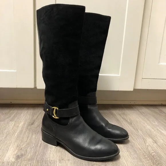 Lauren Ralph Lauren Women's Size 8 Micah Riding Boots Black Leather Suede