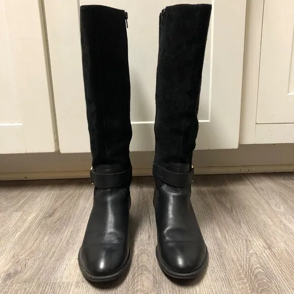 Lauren Ralph Lauren Women's Size 8 Micah Riding Boots Black Leather Suede