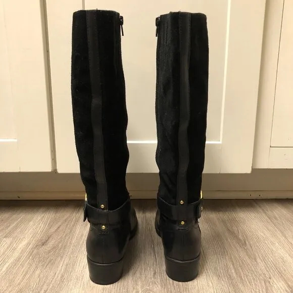 Lauren Ralph Lauren Women's Size 8 Micah Riding Boots Black Leather Suede
