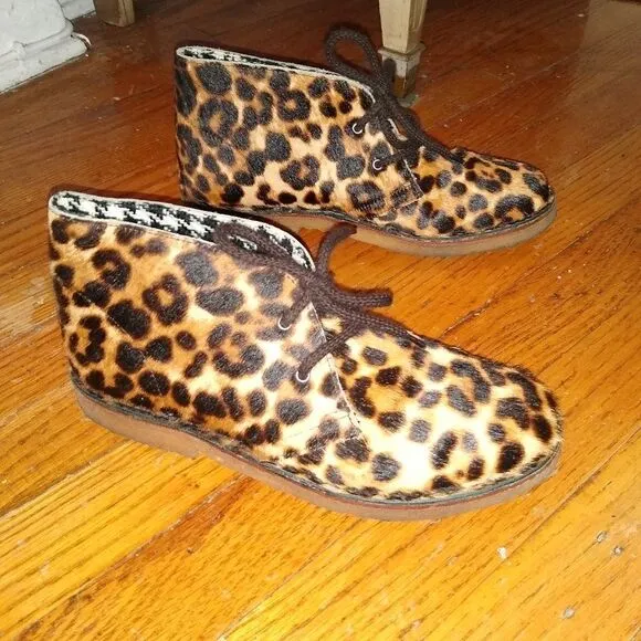 Leather Pony Hair ankle boots Cheetah print