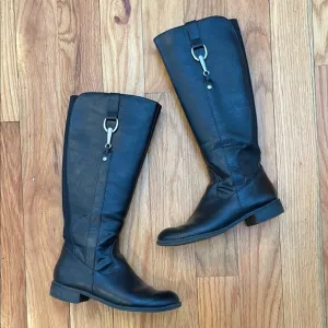 LIFE STRIDE Sikora Faux Leather Black Riding Silver Hardware Boots Size 6