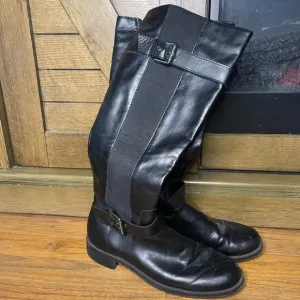 LIKE NEW - Black Leather Equestrian Riding Boots With Zipper &amp; Buckle Detail
