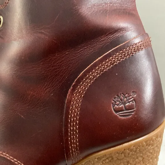 Like New!Timberland Glancy Lace Up High Heel Brown Leather Ankle Boots Size 6.5