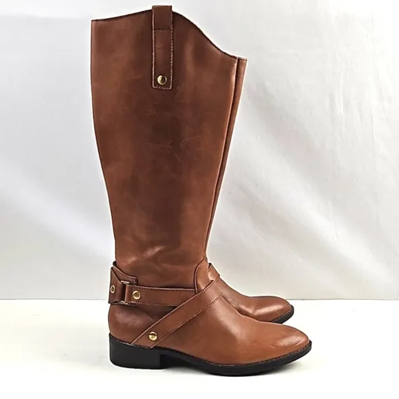 Liz Claiborne Brown Leather Round Toe Side Zip Knee High Equestrian Tall Boot