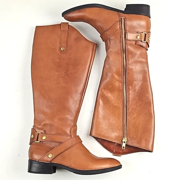 Liz Claiborne Brown Leather Round Toe Side Zip Knee High Equestrian Tall Boot