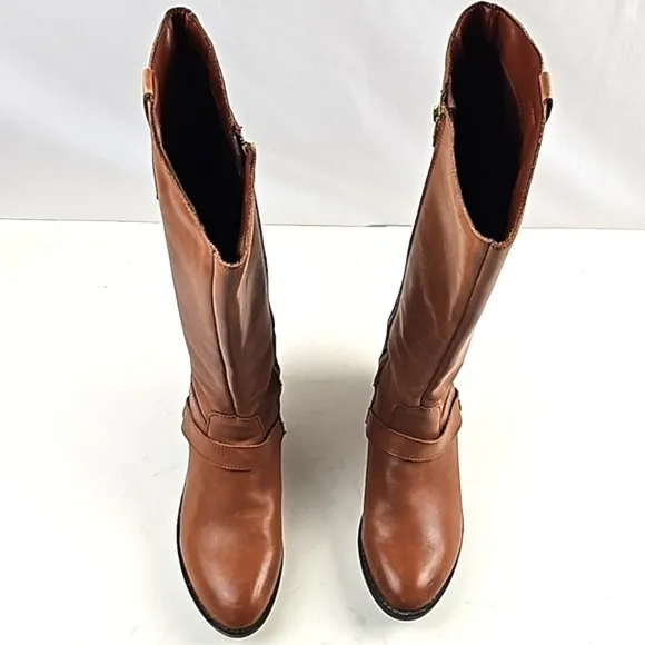 Liz Claiborne Brown Leather Round Toe Side Zip Knee High Equestrian Tall Boot