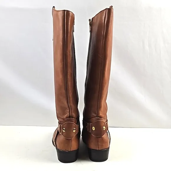 Liz Claiborne Brown Leather Round Toe Side Zip Knee High Equestrian Tall Boot
