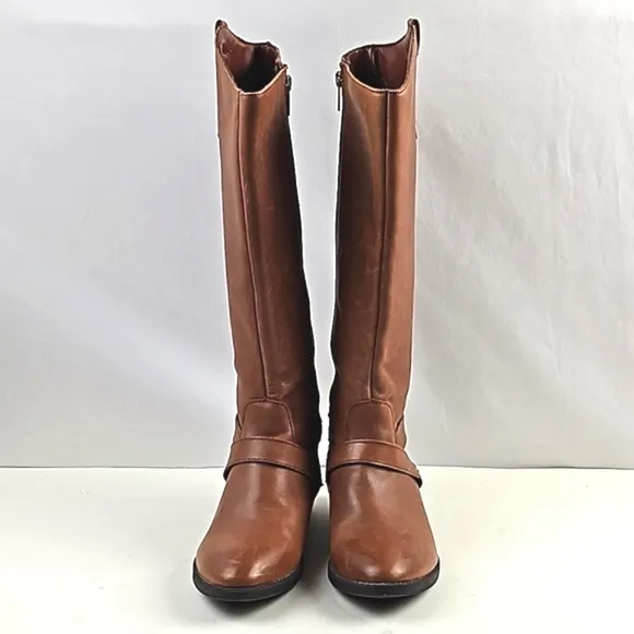 Liz Claiborne Brown Leather Round Toe Side Zip Knee High Equestrian Tall Boot