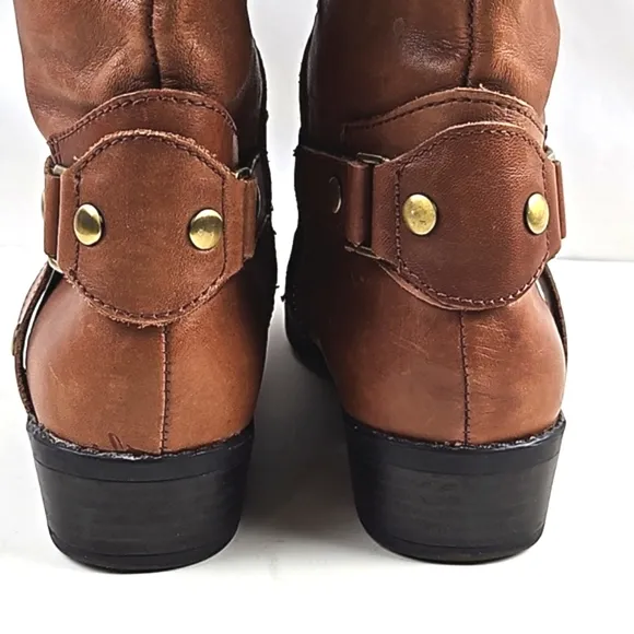 Liz Claiborne Brown Leather Round Toe Side Zip Knee High Equestrian Tall Boot