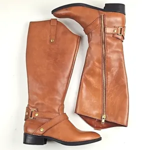 Liz Claiborne Brown Leather Round Toe Side Zip Knee High Equestrian Tall Boot