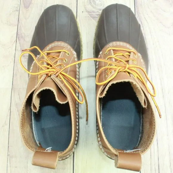 LL Bean Brown Leather Lace Up Round Toe Unlined Ankle Duck Boots Size 11 M