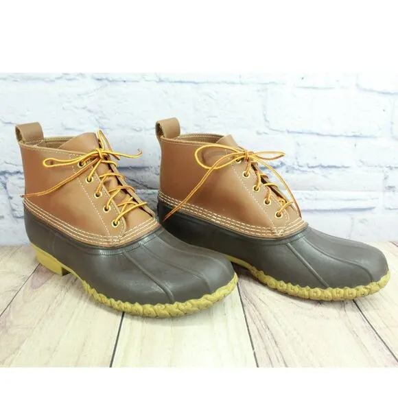 LL Bean Brown Leather Lace Up Round Toe Unlined Ankle Duck Boots Size 11 M