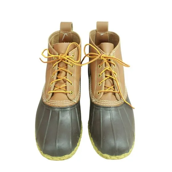 LL Bean Brown Leather Lace Up Round Toe Unlined Ankle Duck Boots Size 11 M