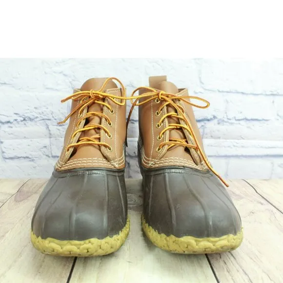 LL Bean Brown Leather Lace Up Round Toe Unlined Ankle Duck Boots Size 11 M