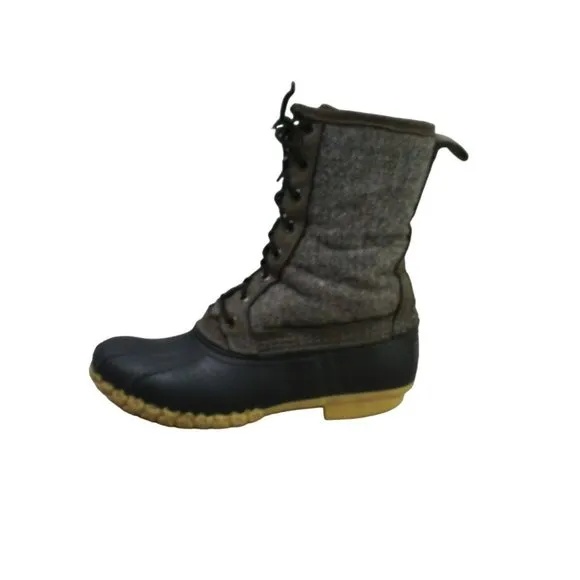 LL Bean Herringbone Gray Wool Shearling Lined Insulated Duck Boots 7 M