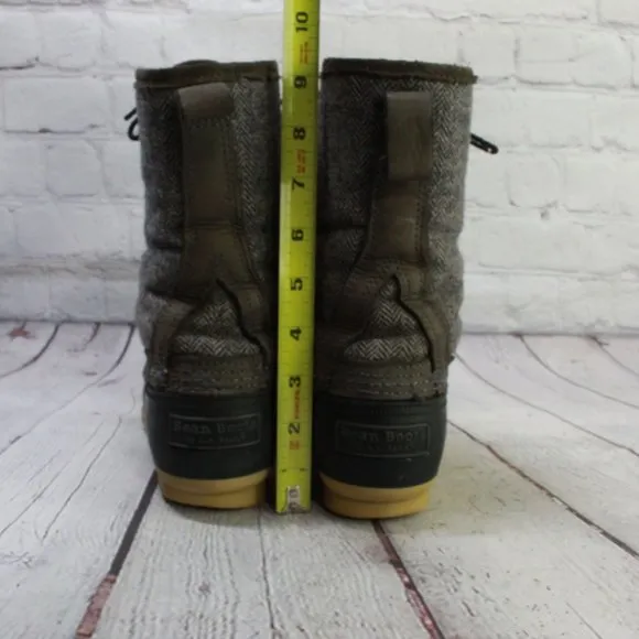 LL Bean Herringbone Gray Wool Shearling Lined Insulated Duck Boots 7 M
