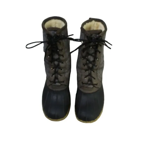 LL Bean Herringbone Gray Wool Shearling Lined Insulated Duck Boots 7 M