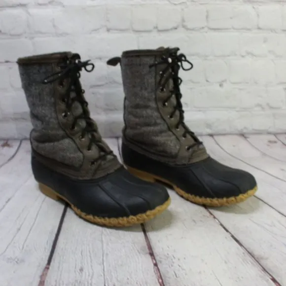LL Bean Herringbone Gray Wool Shearling Lined Insulated Duck Boots 7 M