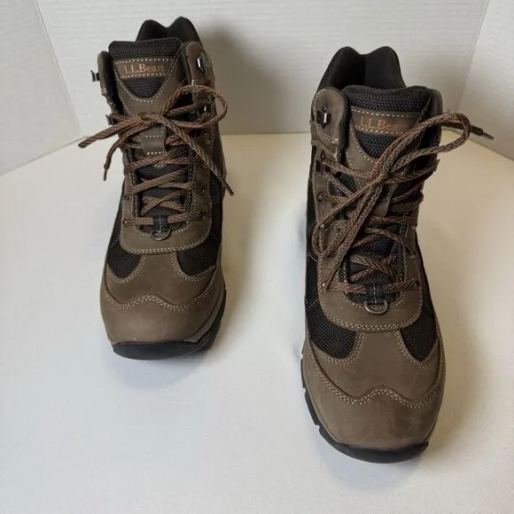 LL Bean Men Brown Suede Hiking Snow Boots with Arctic Grip, Mid Lace-Up, Size 11