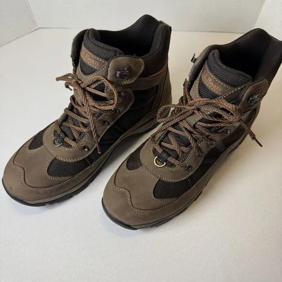 LL Bean Men Brown Suede Hiking Snow Boots with Arctic Grip, Mid Lace-Up, Size 11