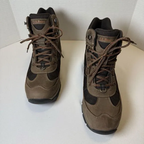 LL Bean Men Brown Suede Hiking Snow Boots with Arctic Grip, Mid Lace-Up, Size 11