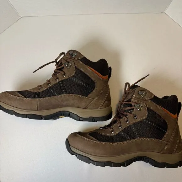 LL Bean Men Brown Suede Hiking Snow Boots with Arctic Grip, Mid Lace-Up, Size 11