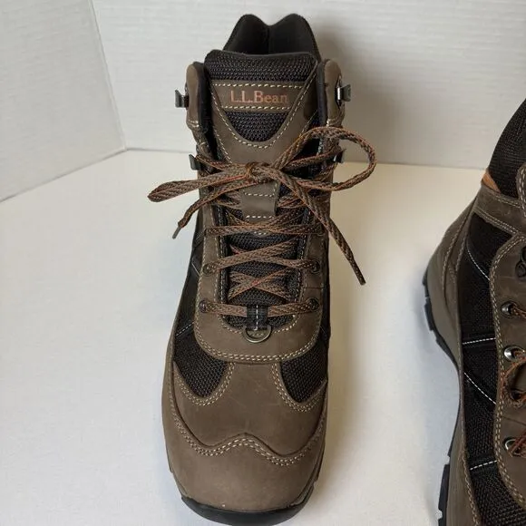 LL Bean Men Brown Suede Hiking Snow Boots with Arctic Grip, Mid Lace-Up, Size 11