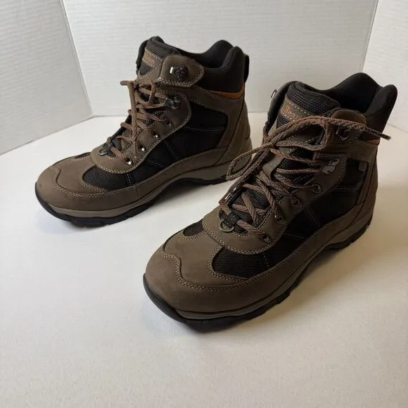LL Bean Men Brown Suede Hiking Snow Boots with Arctic Grip, Mid Lace-Up, Size 11