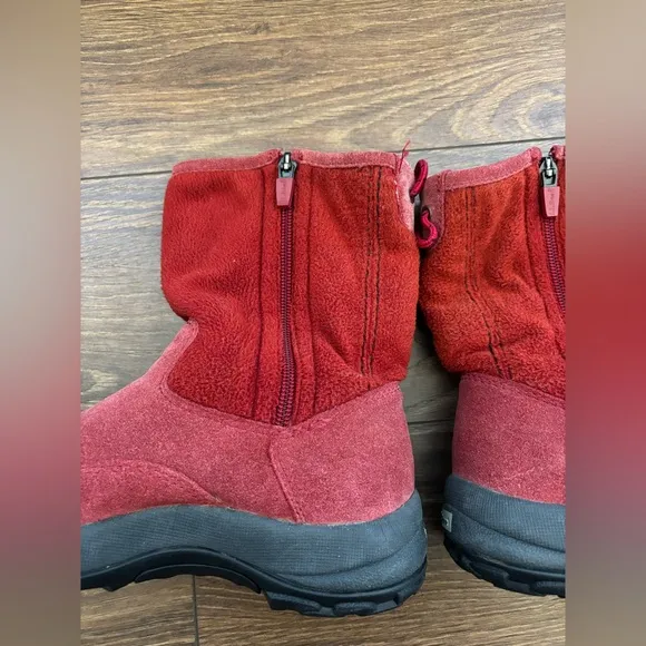 L.L. Bean Red Sherpa Suede Winter Boots Womens Size 6