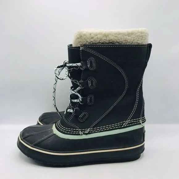 LL Bean Suede Lace-Up Duck Snow Boots Felt Lined 284882 Women Size 7 Med CLEAN