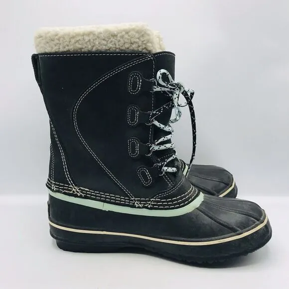LL Bean Suede Lace-Up Duck Snow Boots Felt Lined 284882 Women Size 7 Med CLEAN
