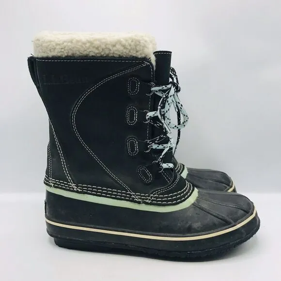 LL Bean Suede Lace-Up Duck Snow Boots Felt Lined 284882 Women Size 7 Med CLEAN
