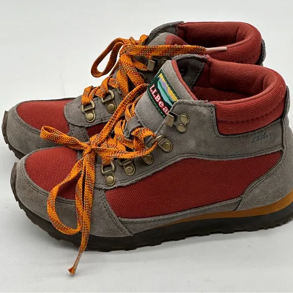 LLBean Kids Katahdin Waterproof Hiking Boots Size 4 Gray Red