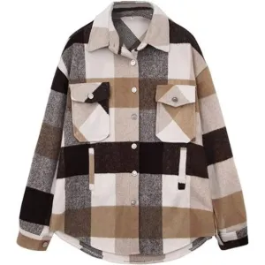 LONG Sleeve Shacket Jacket Coat Winter Loose Shirts Brown