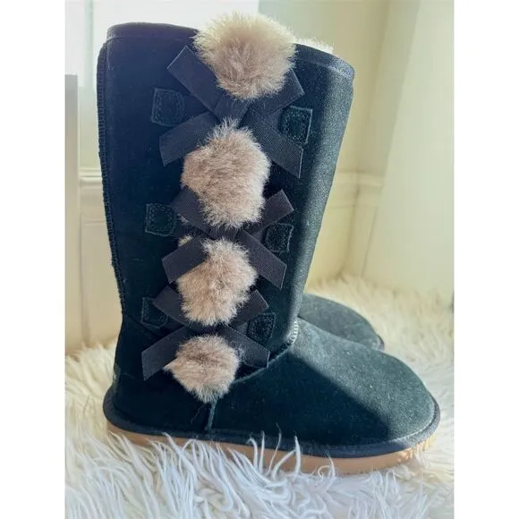 LOOK Koolaburra by UGG Victoria Tall Girls Black Boots Size 6 Winter Cute Warm