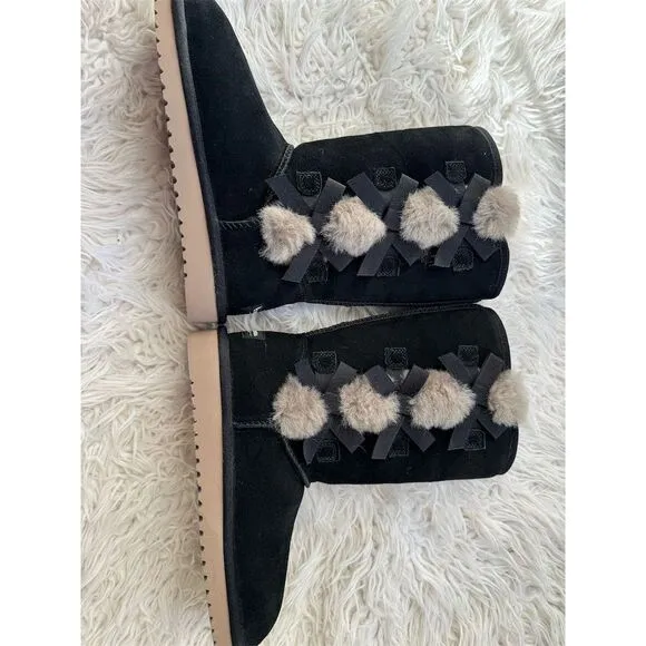 LOOK Koolaburra by UGG Victoria Tall Girls Black Boots Size 6 Winter Cute Warm