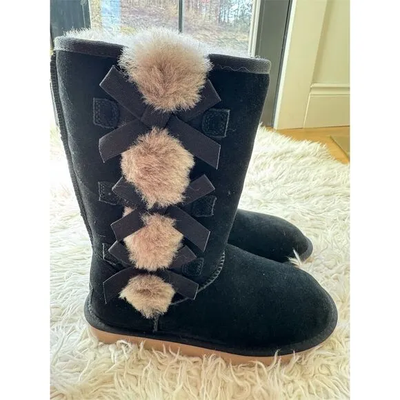 LOOK Koolaburra by UGG Victoria Tall Girls Black Boots Size 6 Winter Cute Warm