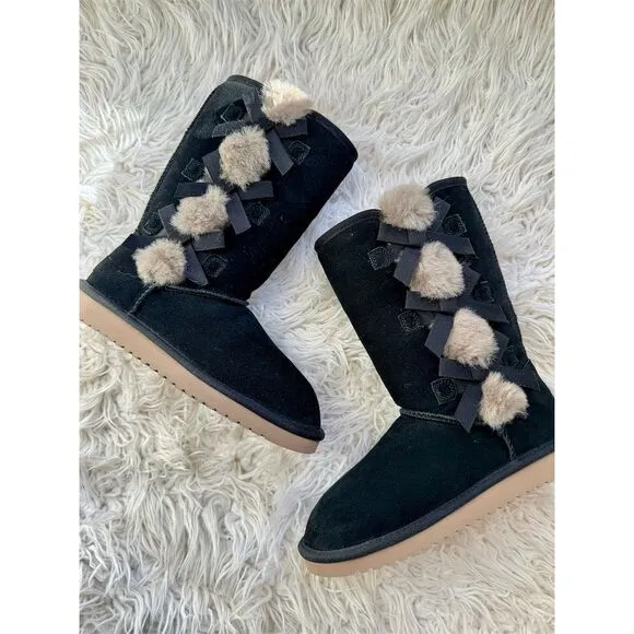 LOOK Koolaburra by UGG Victoria Tall Girls Black Boots Size 6 Winter Cute Warm
