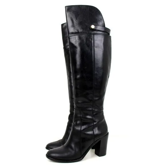 LOUISE ET CIE BLACK GENUINE LEATHER SIDE ZIP TALL RIDING BOOTS SHOES SIZE 8/38