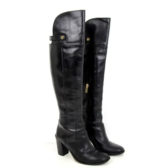LOUISE ET CIE BLACK GENUINE LEATHER SIDE ZIP TALL RIDING BOOTS SHOES SIZE 8/38