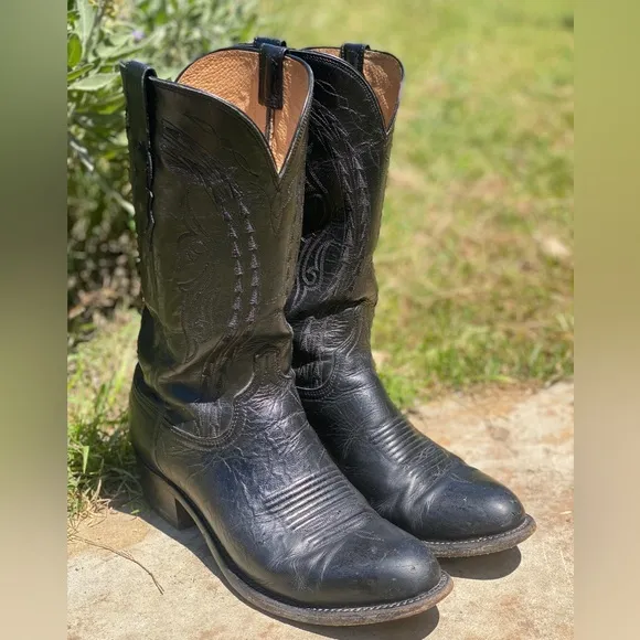 Lucchese boots black 10.5EE style 9778R cowboy mid calf almond toe western rodeo