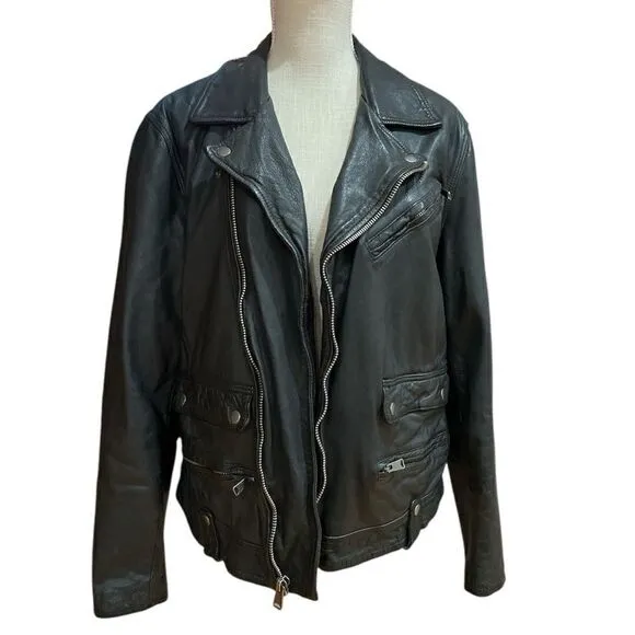LUCKY BRAND $449 BLACK  LABEL LEATHER JACKET Size XL
