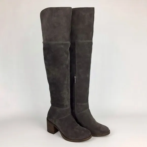 Lucky Ramsden Gray Suede Over the Knee OTK Heeled Boot 6