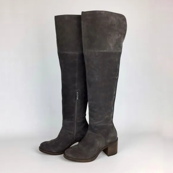 Lucky Ramsden Gray Suede Over the Knee OTK Heeled Boot 6
