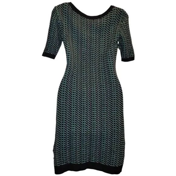 M Missoni Jacquard Jersey Mini Sheath Dress  Green Black Size EU 40 or 4