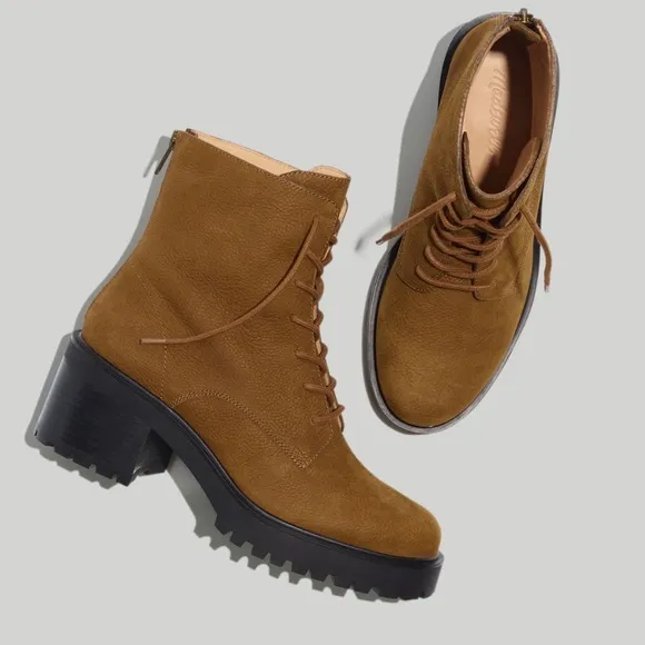 Madewell Bradley Leather Lace up Lugsole Boots - Size 6