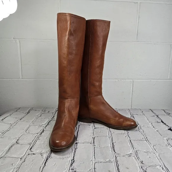 Madewell Sidney brown tall leather low heel equestrian riding boots