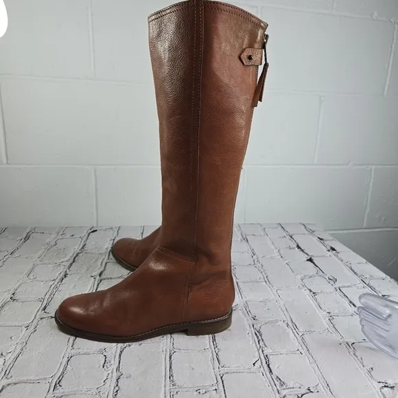 Madewell Sidney brown tall leather low heel equestrian riding boots