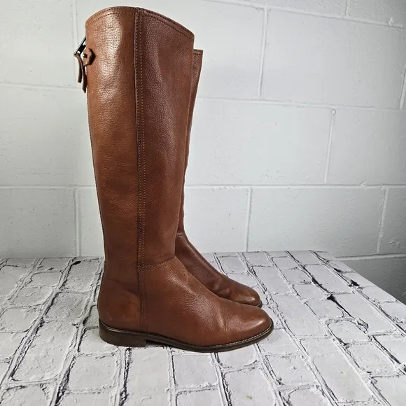 Madewell Sidney brown tall leather low heel equestrian riding boots
