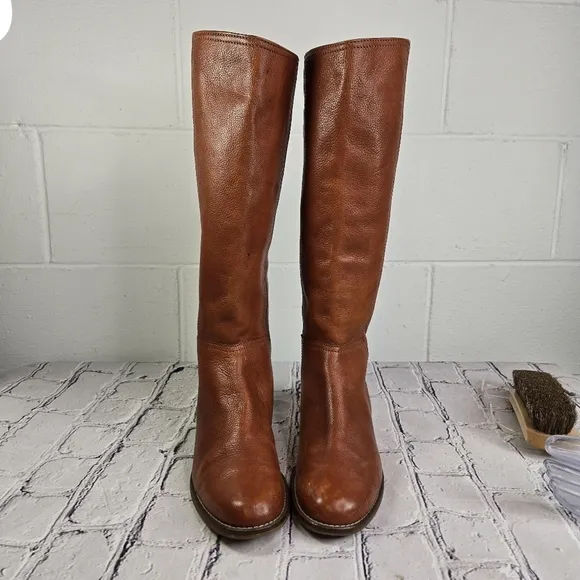 Madewell Sidney brown tall leather low heel equestrian riding boots
